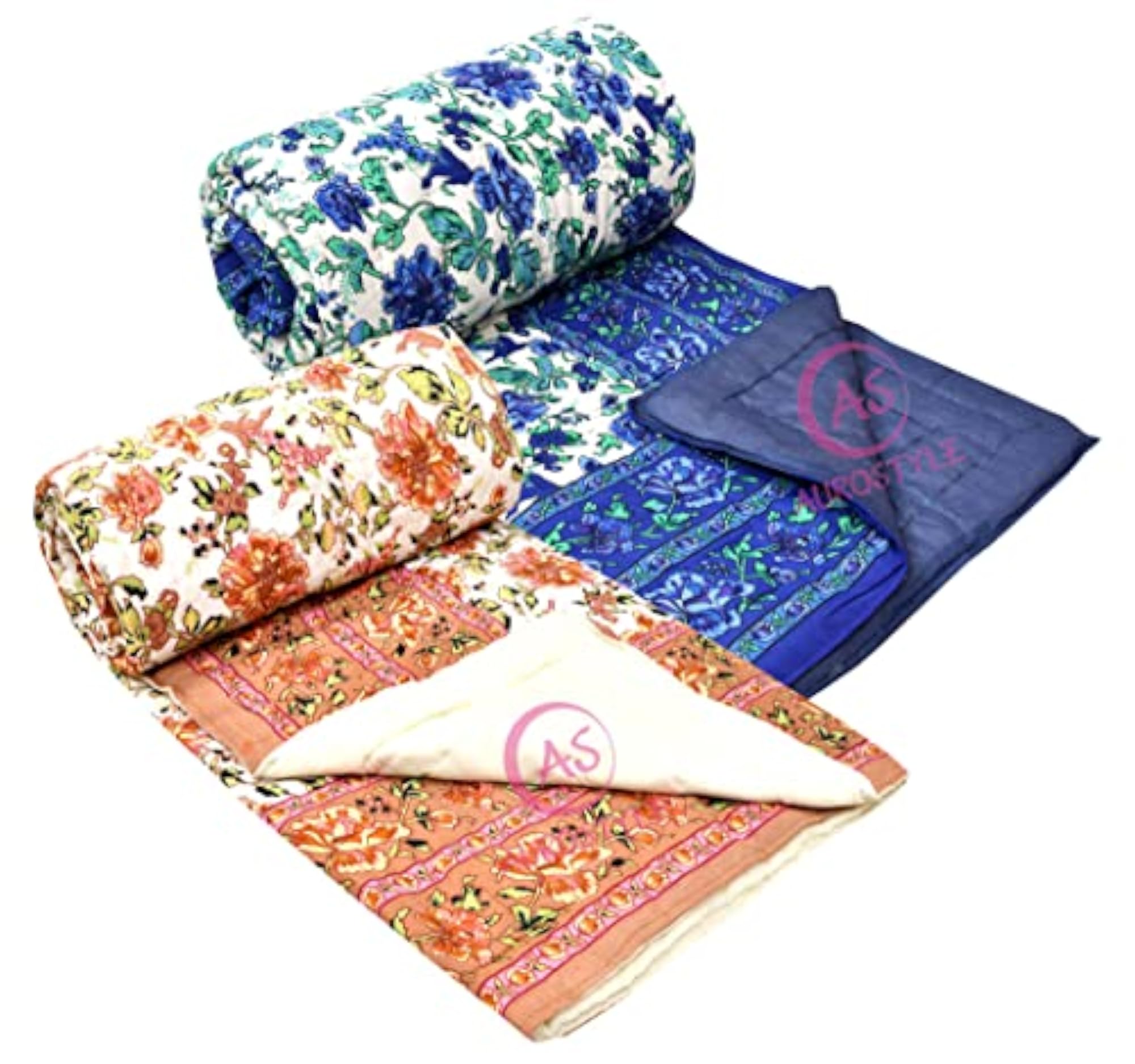 Pure Cotton Jaipuri Design Printed Single Bed Quilt Set